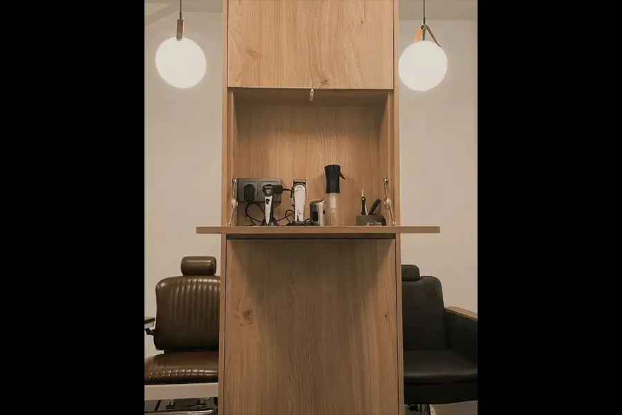 interior male side barber shop